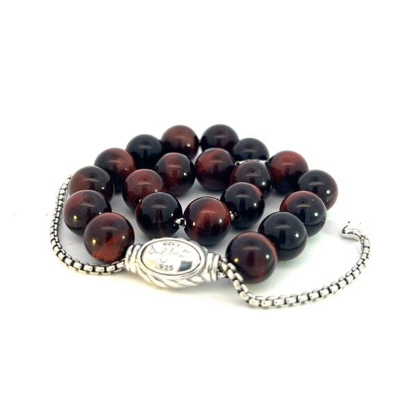 David Yurman Tiger Eye Spiritual Beads Bracelet 8.5" Silver 8 mm Estate DY587 - Picture 5 of 16